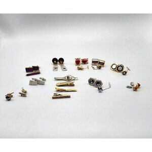 Assorted Cufflinks Chain Fob Tie Clip Lot Mens Accessories Dog Red Stone Blue